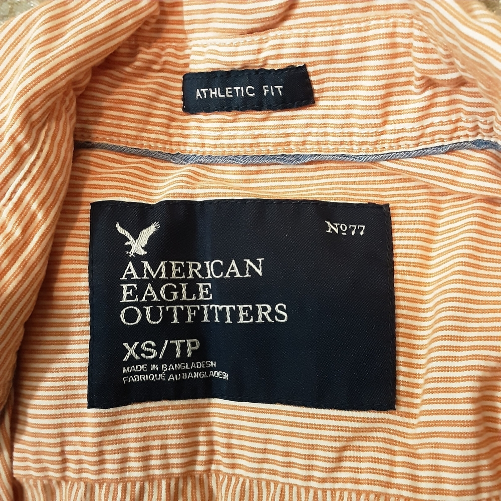 Mens American eagle outfiters long sleeve orange striped button up shirt xs/tp - Picture 8 of 8